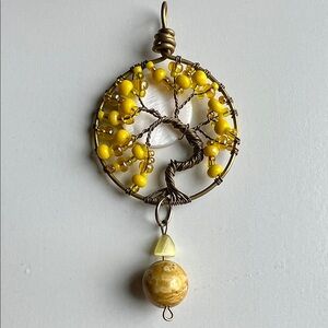 Yellow Tree of Life Pendant Necklace - Handcrafted Beaded Jewelry
